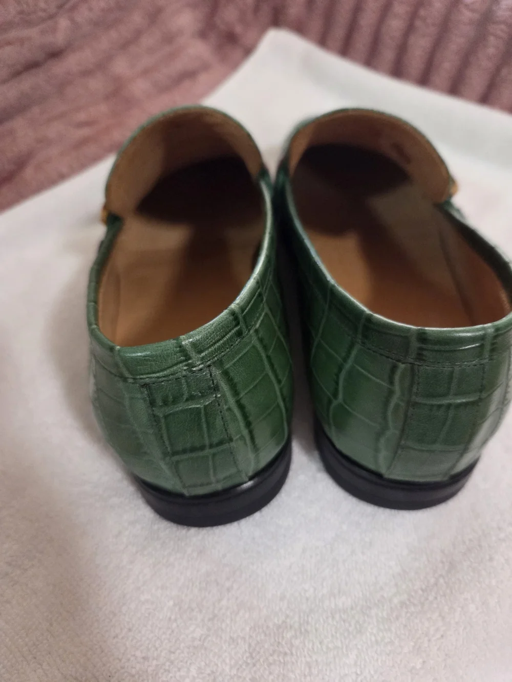 Gucci Green Crocodile-Embossed GG Web Loafers with Gold Hardware
